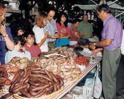 Berga street market, homemade sausages galore