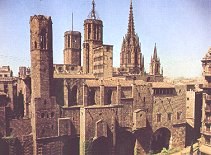 Part of Barcelona's Gothic quarter.  The first tower on the left is where the Catholic kings greeted Columbus after his voyage of discovery...