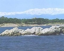 The Costa Brava, view from sea at Sant Marti/Empuries Greco-Roman site